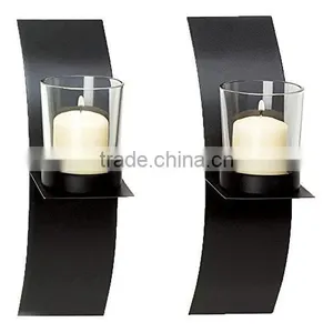Modern Art Candle Holder Black Metal Wall Sconce Candle Holder thumbnail-1