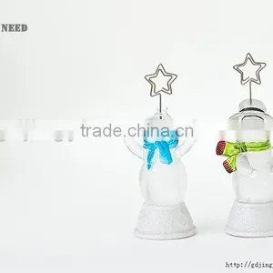 Led Acrylic Crystal Snowman With Metal Star White Base Name Card Holder for Christmas Decoration thumbnail-3