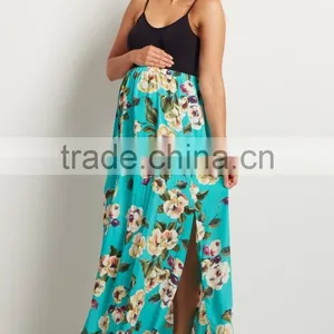 Digital Printed Polyester Chiffon Fabric Long Skirts,100% Polyester Floral Chiffon Maternity Maxi Skirt thumbnail-3