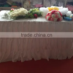 White Ice Silk Table Skirt With Tapes at Back With Detachable White Swag Table Sikrt thumbnail-3