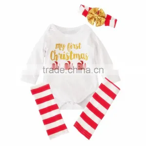 Baby Rompers Wholesale Baby Clothes Romper Stripe Socks Kneepads and Heanbands 3 Piece thumbnail-1
