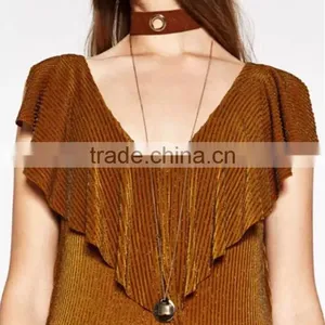 Simple Brand Leather Choker With Locket Pendant Long Chain Necklace thumbnail-1
