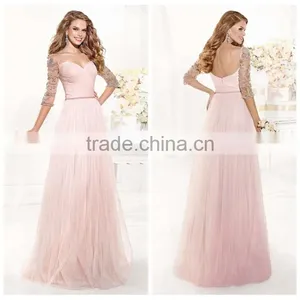 Sexy Bridesmaid Long Sleeve Beaded Prom Women Pink Nighty Dress thumbnail-1