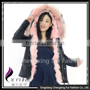 CX-G-P-01B Chinese Wholesale Genuine Fox Fur Lining Raccoon Fur Collar Fur Jacket thumbnail-1