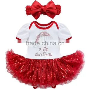 Latest Design Hot Sale Summer Dress 2017 Wholesale Cotton Clothing Sequin Kids Short Sleeve Red Baby Christmas Dress for Girl thumbnail-1