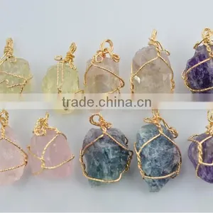 White Quartz Stone Pendant Charms Diy Wire Wrapped Quartz Pendant Jewelry Component 2016 thumbnail-2