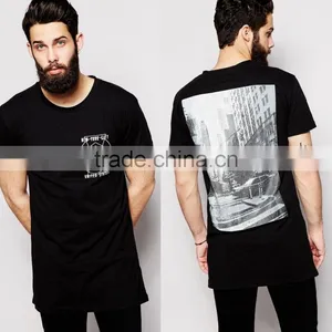 Black Long Line t Shirt Men, Custom Printing Men's T-shirt Sublimation thumbnail-1