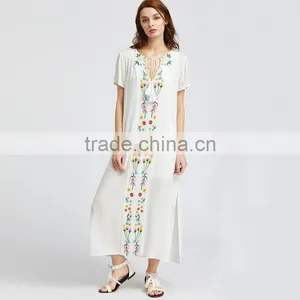 White Short Sleeve Maxi Dress, Women Emboriedered Fashion Mesh Dress thumbnail-3