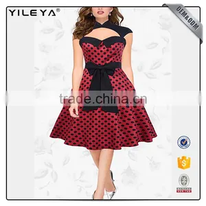 2017 Polka Dot Tube Top Halter Flare Evening Dress for Lady thumbnail-3