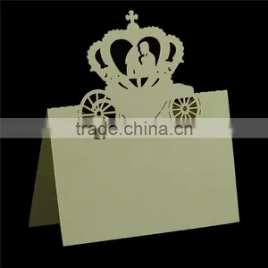 Paper Wedding Party Name Place Cards Crown Hollow Pale Yellow thumbnail-1