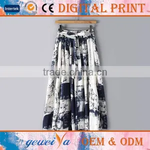 OEM Custom Long Beach Cotton Linen Digital Printed Skirt thumbnail-2
