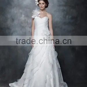 Wholesale Elegant A-line Sweetheart One Shoulder Lace Wedding Gown With Long Sleeves Wedding Bridal Dress AS284 thumbnail-1