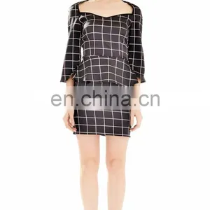 2015 New Product Elegant Fancy Windowpane Plaid Print Women Peplum Dress Long Sleeve Wholesale thumbnail-5