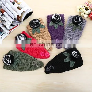 Fur Flower Women Lady Headband Knitted Headband With Rex Rabbit Fur thumbnail-5