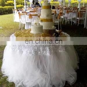China Supplier Pink Rosette Table Skirting Designs for Wedding thumbnail-6