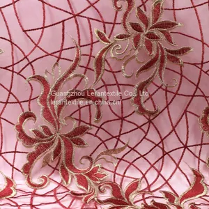 China Manufacture Africa Gold Giltter Tulle Net Embroidered Lace Fabric for Wedding thumbnail-1