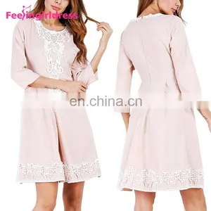 Latest Design Pink Long Sleeve Knee Length One Piece Dresses For Fat Girls thumbnail-1