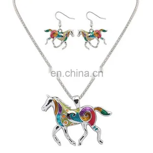 New Fashion Oil Drip Jewelry Horse Shape Necklace and Earring Setting thumbnail-2