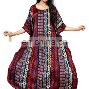 2017 India Ethnic Wear Pritned Kaftans / Womens Casual Wear Long Japan Satin Silk Kaftans / Beach Wear Kaftans thumbnail-2