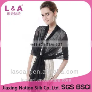 Black Solid Color Silk Long Wrap Shawl thumbnail-2
