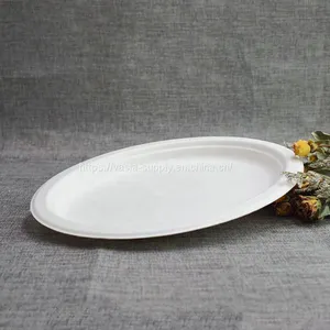 Biodegradable Compostable Disposable Oval Shape Bagasse Plates-Bamboo Fibers Oval Plates Disposable Tableware for Restaurant thumbnail-1