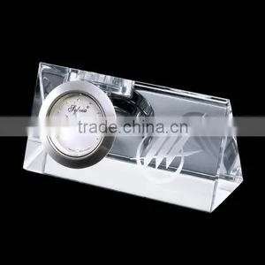 Triangular Prism Crystal Clock Engraved Promotional Crystal Clock thumbnail-1