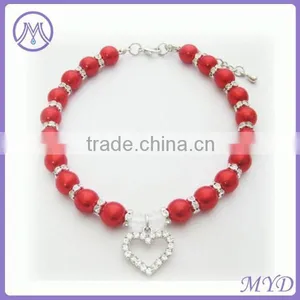 Rhinstone Heart Charm Pearl Pet Necklace Jewelry for Cat Dogs thumbnail-1