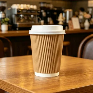 Customized Double Wall Paper Cup for Hot Drinks With Corrugated Insulation thumbnail-1