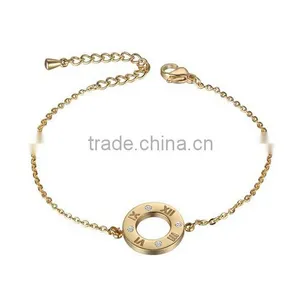 Rhinestone Roman Numerals Round Charm Link Bracelets thumbnail-1