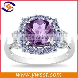 Wholesale Rhodium Plating Amethyst Diamond CZ Wedding Ring thumbnail-1