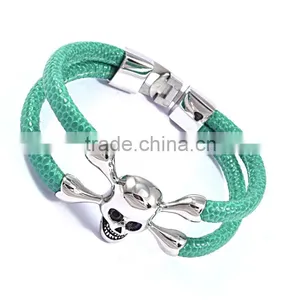 Wholesale Customized Logo Genuine Leather Silver Gold Skull Bangle Bracelet for ARSL-04599 Quality Choice thumbnail-2