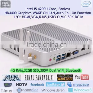 Industrial PC Fanless Haswell Design i5 Core Alloy Case USB3.0 MIC SPK MSATA SSD 32GB DDR3L 4GB WIFI 300M Dual Antennas 3D Gamin thumbnail-1