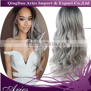 16" Long Ombre Grey Curly Wavy Lace Front Wig Heat Resistant thumbnail-3