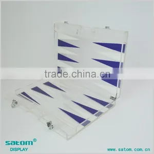Silvery Color Board In Glass Backgammon Chess Game Set With Silvery And White Triangle thumbnail-3