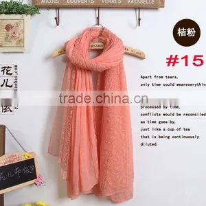 Hot Selling Stock Lace Cotton Flower Plain Pure Color Women Pattern Scarf Voile Cotton Scarves 180*110 Pashmina Moq 10pcs thumbnail-2