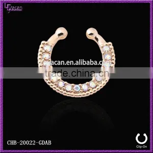 Unique Samll Single Line Paved Gem Fake Nose Rings thumbnail-2