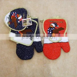 Christmas Design Printed Cotton Twill Oven Mitts Gloves Microwave Oven Mittens With Golden Trimming thumbnail-2