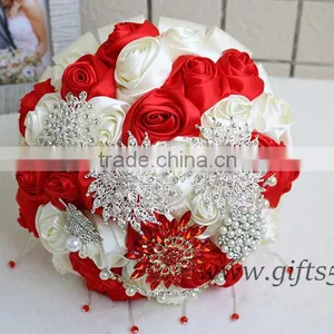 Handmade Gorgeous Brooch Bouquet, Red and Silver Wedding Brooch Jewelry Bouquet thumbnail-1