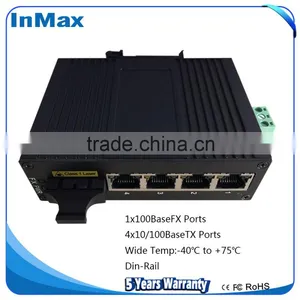 Good Quality 5 Port 1F+4T Industrial Fiber Optical Switch, 4 Ports Fiber Optic Media Converter I305A thumbnail-1