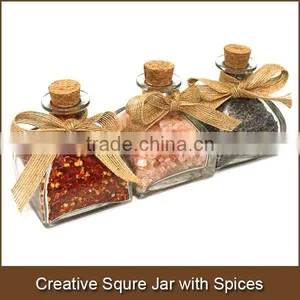 Spices in Cute Creative Square 100ml Glass Jar With Cork and Bow Perfect for Spice Shops and Spice Gift Distributors and Amazon thumbnail-1