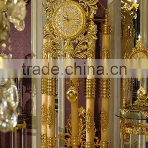 Onyx Tube Antique Grandfather Clock, Copper Mounted Clock, 24K Gold Pendulum Decorated Clock thumbnail-2
