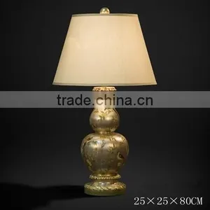 Hand Painting Antique Table Lamp With Shade, Imitated Calabash Desk Lamp, Cobalt Blue Carved Wooden Decor Lamp thumbnail-4