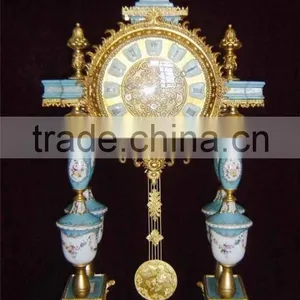 Vintage Art Decorated Ceramic Enamel Table Clock, Ornate Angel Playing Instrument Gilt and Turquoise Desk Clock thumbnail-2