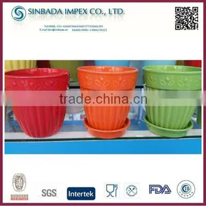 Glazed Ceramic Flower Pot With Saucers thumbnail-1
