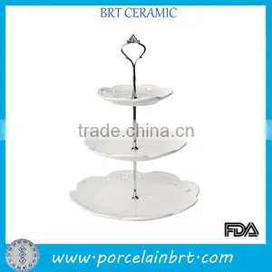 High White Embossed Flowers 2 or 3 Levels Dessert Plate thumbnail-1
