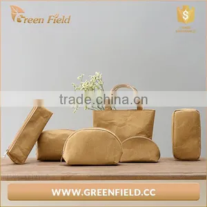 Green Field Washable Kraft Paper Tote Bags Large Lady Hand Bag thumbnail-2