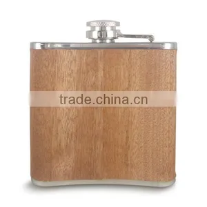 Wholesale Custom Design Stainless Steel Hip Flask With Real Wooden Wrap thumbnail-2