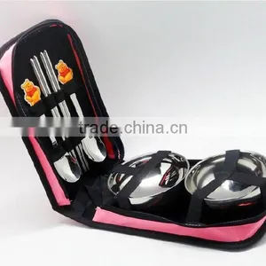 Stainless Steel Travel Cutlery Set With Spoon, Fork, Chopsticks, Bowls and Bag thumbnail-1