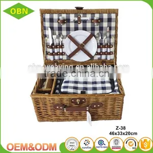 Customized Handmade Nature Insulating Interlayer Empty Mini Willow Wicker Picnic Basket Set for 2 Person thumbnail-1