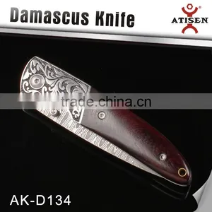 Top Quality Damascus Knife Outdoor Pocket Knife With Color Wood Handle thumbnail-2